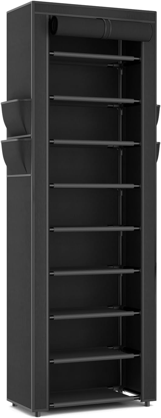 LANTEFUL Narrow Shoe Rack with Cover 10 Tier Tall Shoe Rack Organizer Large Capacity Shoe Shelf Storage 18-22 Pairs Space Saving Free Standing Shoe Storage Organizer for Closet, Entryway, Dorm, Black - Image 9