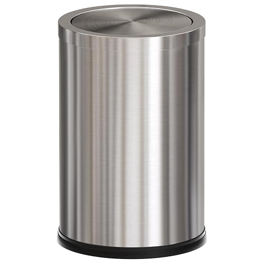 Brushed Nickel Bathroom Trash Can,Stainless Steel Garbage Can with Fild Lid,Small Trash Can for Bedroom,Hotel,Office,Laundry(Sliver) by LEASYLIFE