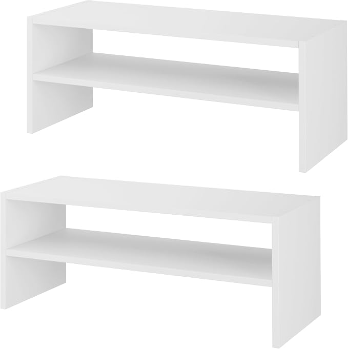 Whitmor Stackable 28" Extra Wide 2-Shelf Storage Organizer, Stackable Wood Combination Shoe Organizer Racks Shelves for Closets, Entryway, Hallway, Garage,White,2 Pack by Whitmor