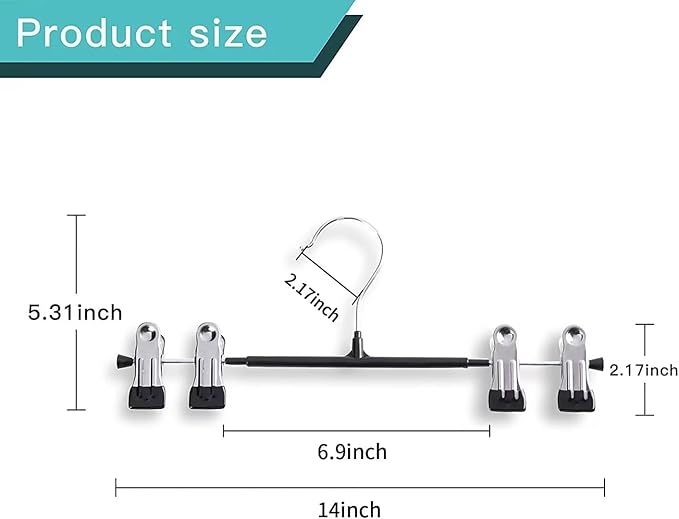 14Inch Black Pants Hangers with Clips for Women 10 Pack Adjustable Heavy Duty Space Saving Skirt Hangers Non-Slip Trousers, Jeans Clothes,Shorts - Image 6