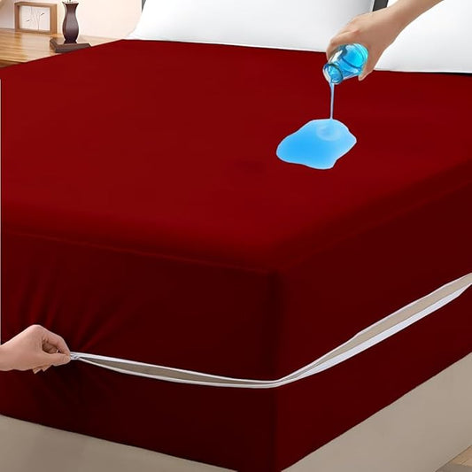 Mattress Protector California King Size 100% Waterproof Zippered Cover, 15 Inches Deep, Six-Sided Mattress Encasement for Bed, Zipper Closure Style (Burgundy)