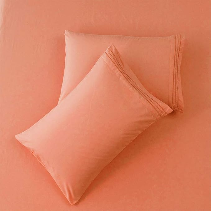 SONORO KATE Bed Sheet Set Super Soft Microfiber 1800 Thread Count Luxury Egyptian Sheets 16-Inch Deep Pocket，Wrinkle and Hypoallergenic-4 Piece (Coral, California King)