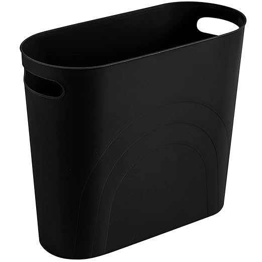 rejomiik Small Trash Can, 3.5 Gallon Slim Garbage Can Plastic Waste Basket with Handles Container Bin for Narrow Spaces Bathroom, Bedroom, Kitchen, Office at Home, Black by rejomiik