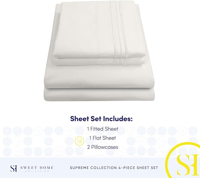 California King Sheet Sets - Breathable Luxury Sheets with Full Elastic & Secure Corner Straps Built In - 1800 Supreme Collection Deep Pocket Bedding, Sheet Set, EXTRA DEEP pocket - Cal King, Ivory