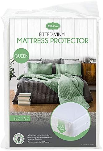 4Gauge Vinyl Plastic Mattress Protector Fitted Sheet Style Waterproof Mattress Cover Breathable and Spill Protection Fits a Mattress Up to 11.5" Deep (Queen 80" x 60" x 11.5 Deep)