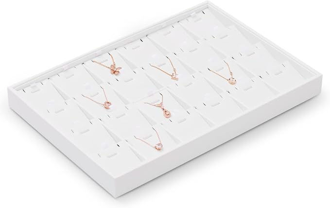 Oirlv Premium White Leather Stackable Jewelry Tray 24 Grid Jewelry Organizer Tray with Removable Inserts Cards Necklace Display Holder - Image 6