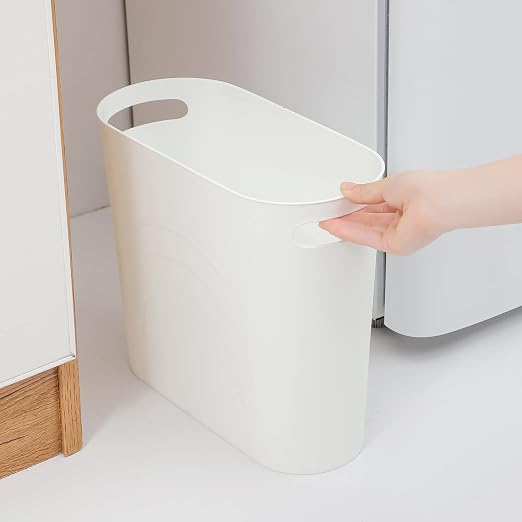 rejomiik Small Trash Can, 3.5 Gallon Slim Garbage Can Plastic Waste Basket with Handles Container Bin for Narrow Spaces Bathroom, Bedroom, Kitchen, Office at Home, 2 Pack White - Image 2