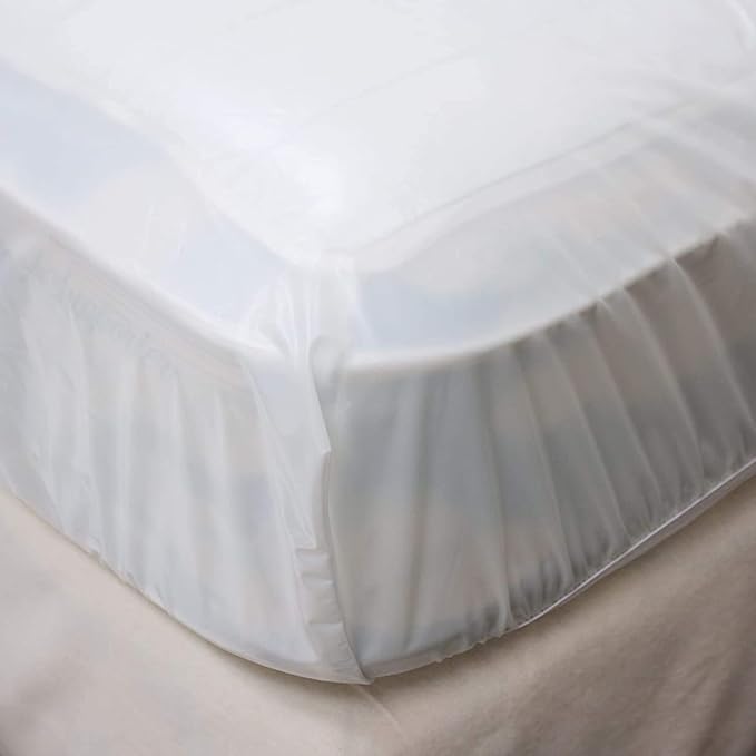 4Gauge Vinyl Plastic Mattress Protector Fitted Sheet Style Waterproof Mattress Cover Breathable and Spill Protection Fits a Mattress Up to 11.5" Deep (Queen 80" x 60" x 11.5 Deep)
