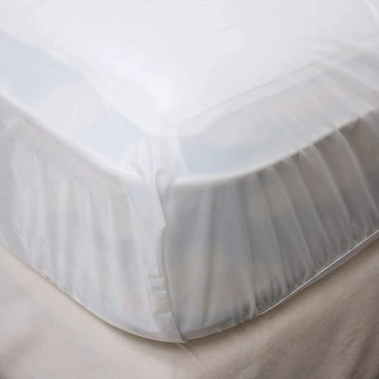 4Gauge Vinyl Plastic Mattress Protector Fitted Sheet Style Waterproof Mattress Cover Breathable and Spill Protection Fits a Mattress Up to 11.5" Deep (Queen 80" x 60" x 11.5 Deep)