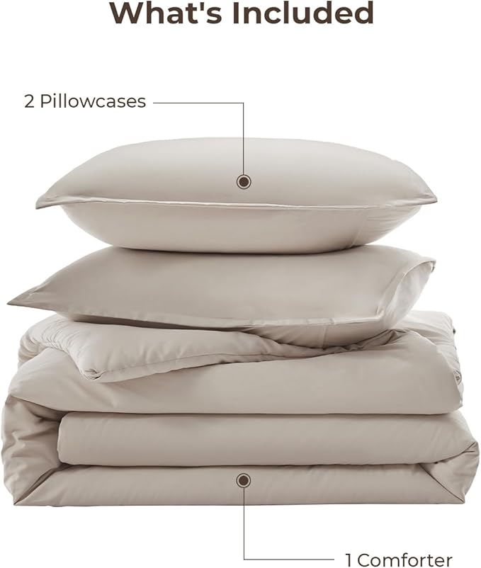 Litanika Deep Linen Grey Comforter Set Full Size, 3 Pieces Lightweight Solid Bedding Comforter Set, All Season Fluffy Bed Set (79x90In Comforter & 2 Pillowcases)