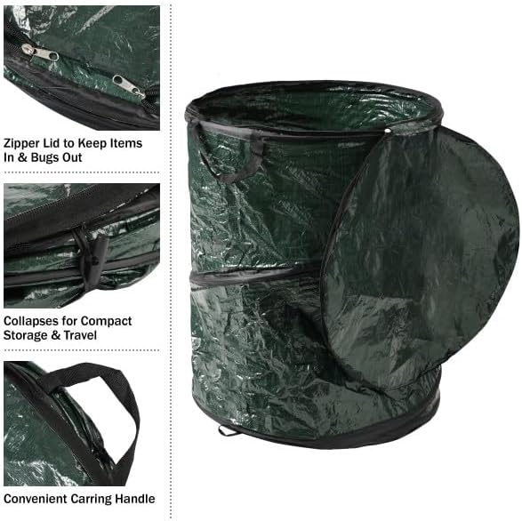 Collapsible Trash Can - Pop Up 44-Gallon Outdoor Portable Garbage Bag Holder with Zippered Lid - Recycle Bin for Camping or Parties by Wakeman (Green) - Image 4