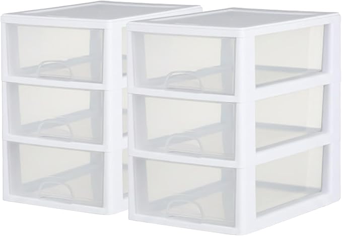 Sterilite 6-Pack 6 Quart Stacking Drawer, Clear Storage Closet Organizer, White Frame - Stackable Modular Plastic Drawers for Clothes, Accessories, Craft Supplies, Shoes or Linens by Sterilite