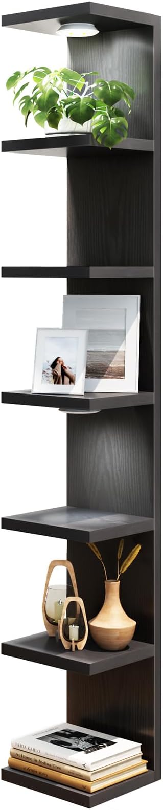 Fixwal Black Shelves 7 Tier Wall Mounted Shelf Unit Floating Shelves with LED Lights Lack Wall Shelf for Home Decor Organizer Display by Fixwal
