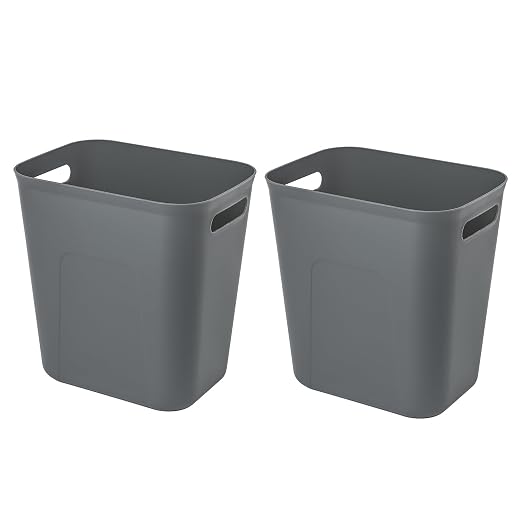 UUJOLY Plastic Small Trash Can Wastebasket, Garbage Container Basket for Bathrooms, Laundry Room, Kitchens, Offices, Kids Rooms, Dorms, 3.5 Gallon, Dark Grey, 2 Pack by UUJOLY
