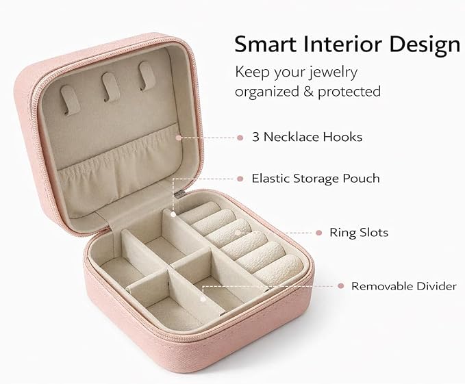 Jewelry Box for Women Girls, Small Travel Jewelry Organizer, Mini Portable Jewelry Storage Case as Small Gifts for Women, Pink - Image 3