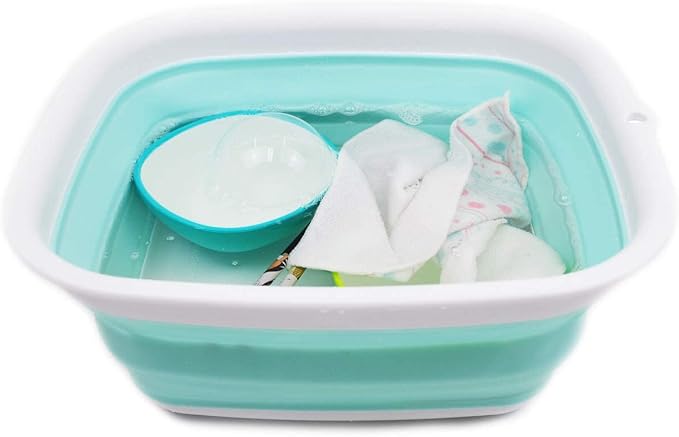 SAMMART 7.7L (2 Gallon) Collapsible Tub - Foldable Dish Tub - Portable Washing Basin - Space Saving Plastic Washtub (White/Lake Green, S) - Image 6