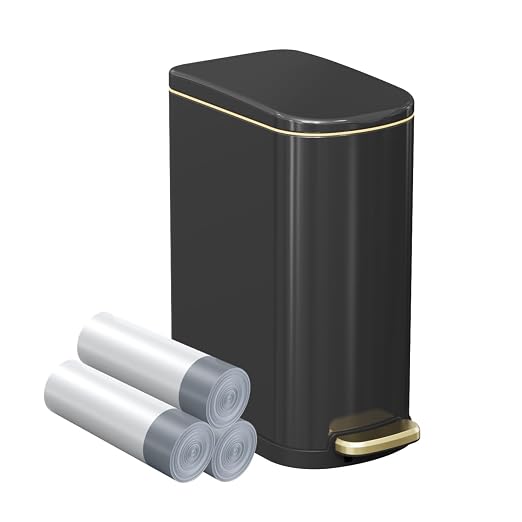 KSSKSS 2.6 Gallon Slim Bathroom Trash Can with Soft-Close Foot Pedal, 10L Stainless Steel Garbage Can with Removable Liner Bucket, for Narrow Spaces,Bathroom, Bedroom (Titanium Black) by ksskss