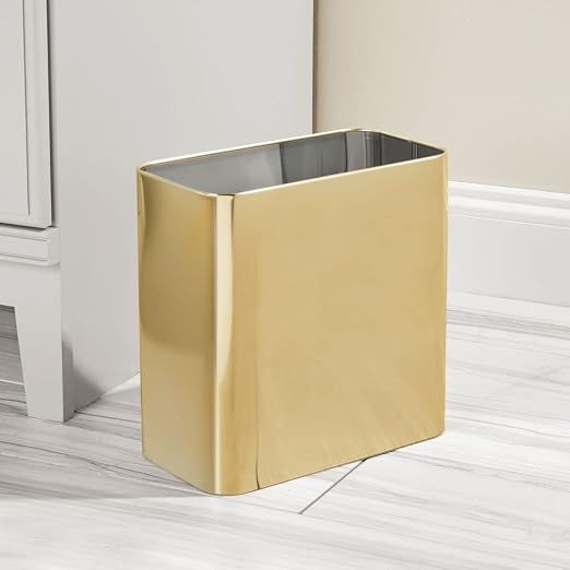 mDesign Small Metal 2.4 Gallon/9 Liter Trash Can Wastebasket Garbage Bin for Bathroom, Slim Rubbish Waste Bin Trashcans - Mirri Collection - Soft Brass - Image 2