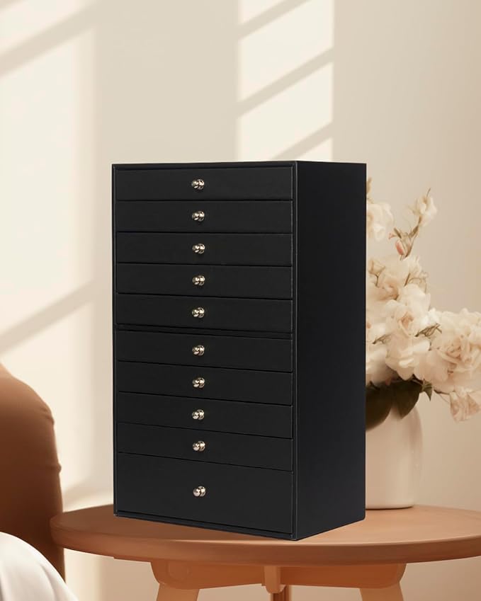 GUKA Large Jewelry Box, Jewelry Case with 10 Drawers for Big and Small Jewelry, Jewelry Storage Organizer for Watch Earrings Necklace Rings Bracelets, Birthday Wedding Gifts, Black - Image 2