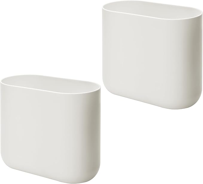iDesign Small Slim Plastic Bathroom Trash Can, Garbage Can for Bedroom, Office, Desk, Dorm, 2-Pack, Coconut White by iDesign