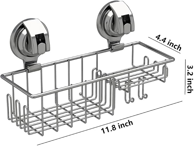 TESOT Suction Cup Shower Shelf, Shower Caddy Soap Dish with Hooks for Sponge, Rust Proof 304 Stainless Steel, Silver - Image 7
