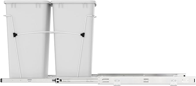 Rev-A-Shelf RV-18KD-11C S Double Pullout Trash Can for Kitchen Cabinets 35 Qt Garbage Recycling Bin on Full-Extension Slides, White - Image 8