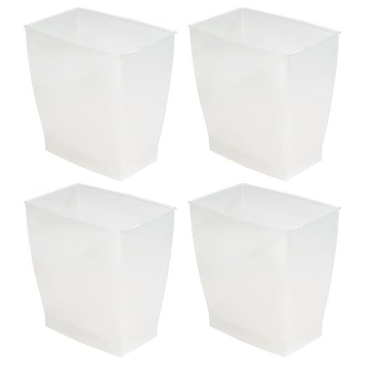 iDesign Small Plastic Bathroom Trash Can, Slim Rectangle Garbage Bin for Bedroom, Office, Dorm, 4-Pack, Frost by iDesign