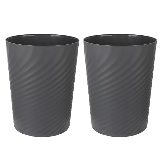 UUJOLY Plastic Small Trash Can Wastebasket, Garbage Container Basket for Bathrooms, Laundry Room, Kitchens, Offices, Kids Rooms, Dorms, 1.8 Gallon, Dark Grey, 2 Pack by UUJOLY