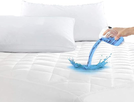 Waterproof Quilted Fitted Mattress Protector Pad Deep Pocket - Elastic Fitted Fluffy Non Noisy Mattress Protector- Extra Deep Packet (King, White)