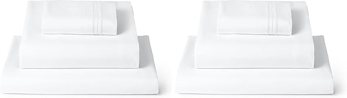 Mellanni Twin XL Sheets Set - 3 PC Iconic Collection Bedding - Hotel Luxury, Extra Soft, Cooling Bed Sheets - Wrinkle, Fade, Stain Resistant (Twin Extra Long, White) (Pack of 2)