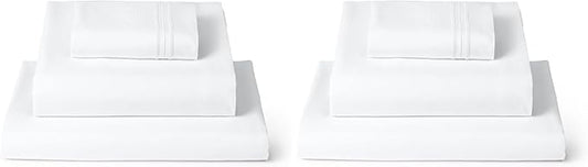 Mellanni Twin XL Sheets Set - 3 PC Iconic Collection Bedding - Hotel Luxury, Extra Soft, Cooling Bed Sheets - Wrinkle, Fade, Stain Resistant (Twin Extra Long, White) (Pack of 2)