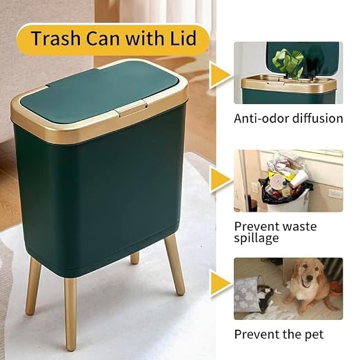Procade Trash Can with Lid,Small Bathroom Garbage Can with Lid, Plastic Trash Can with Push Button,Narrow Waste Basket for Bedroom,Living Room, Toilet,Office,Kitchen,4 Gal-Gold Edge - Image 3