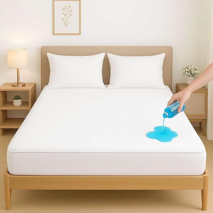 NON Sticky cotton Waterproof Terry Cotton Mattress Protector, 15" Deep Pocket Fitted Cover, Breathable Noiseless Washable, Queen 60" x 80", Solid White