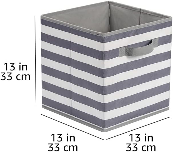 Amazon Basics Collapsible Fabric Storage Bins with Handles, Cube Organizer for Organizing, 13"x13"x13", White/Light Grey Stripe, 6-Pack - Image 5