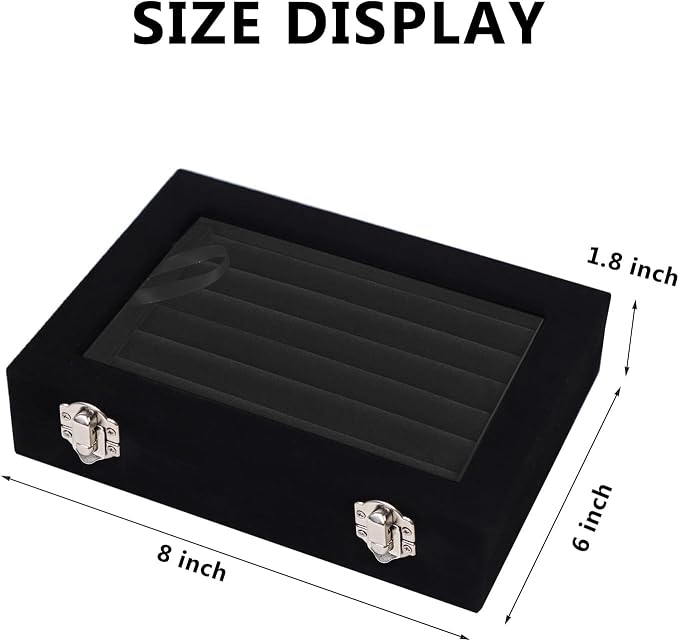 Jewelry Box Rings Organizer Tray 7 Slots Velvet Jewelry Earring Storage Box With Transparent Lid Jewelry Display Case for Girls Women (Black) - Image 2