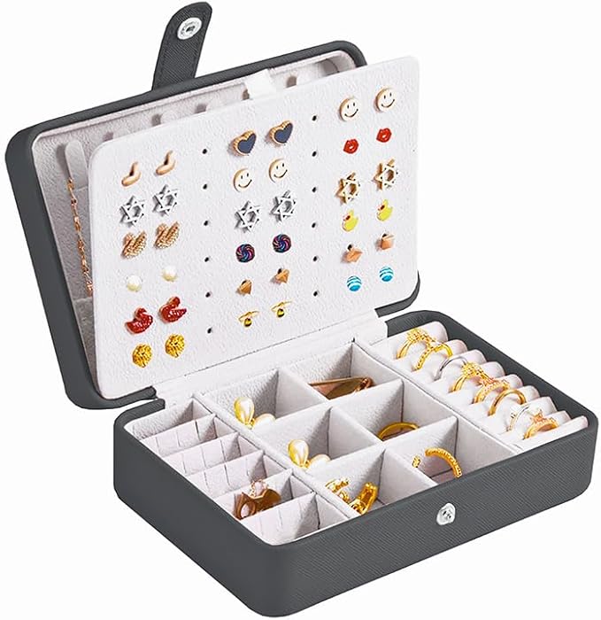 QBestry All-in-One Travel Jewelry Organizer for Women Black | Small Jewelry Box with 68 Earring Holes | Compact Portable Jewelry Case for Earrings, Rings, Necklaces | Perfect Gifts for Mom Wife Girls by QBestry