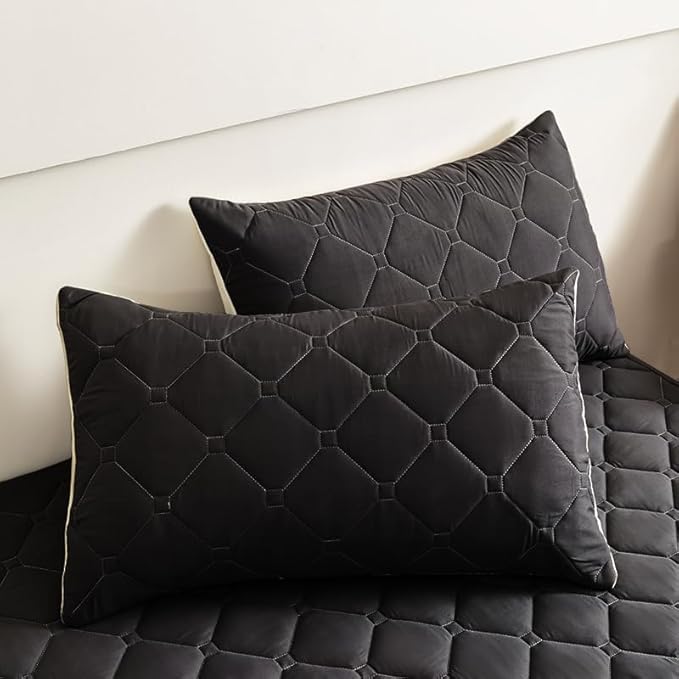 Queen Mattress Protector Waterproof, 18” Deep Pocket Fitted Sheet Queen+2pcs Pillow Cases - Leakproof, Oeko-TEX Certified, Breathable & Noiseless,Machine Washable (Black)