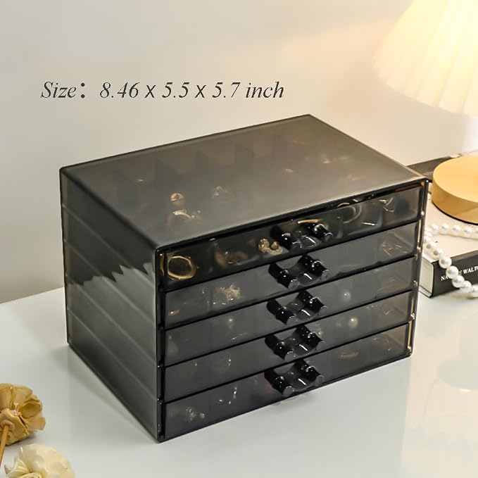 YUFONG Earring Storage Box Organizer, Acrylic Jewelry Storage Box Holder 5 Drawers Transparent Jewelry Display Stand with 120 Small Compartments Gift Boxes for Women Girls (Clear Black) - Image 5