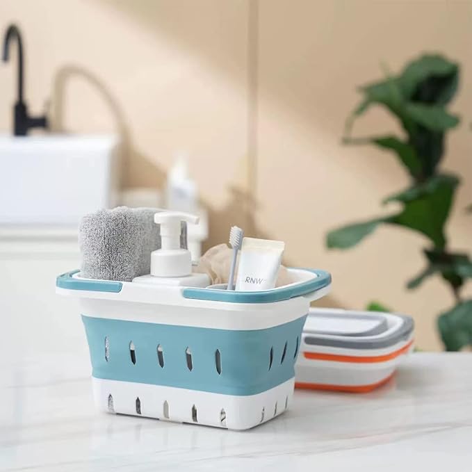Portable Shower Caddy Tote, Plastic Storage Collapsible Caddy Basket with Handles, Box Organizer Bin for Bathroom, Kitchen, College Dorm,Gym (Grey 1 pack) - Image 3