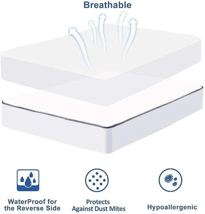WhatsBedding Waterproof Mattress Pad Twin XL Size Cotton Top Down Alternative Filling Pillow Top Mattress Topper Cover-Fitted Quilted (Twin XL Mattress Pad)