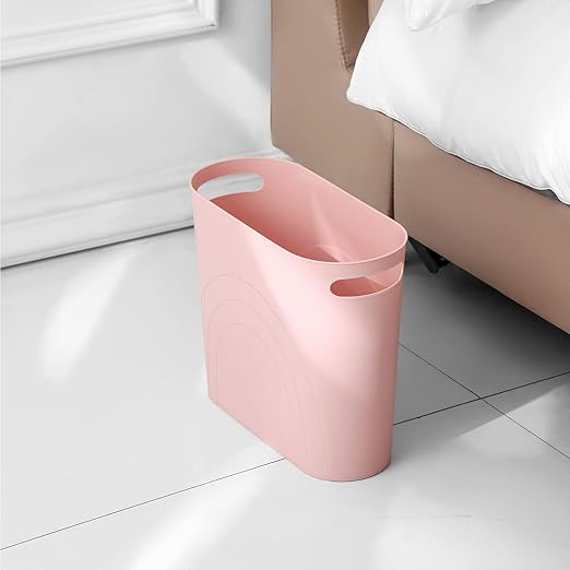 rejomiik Small Trash Can, 3.5 Gallon Slim Garbage Can Plastic Waste Basket with Handles Container Bin for Narrow Spaces Bathroom, Bedroom, Kitchen, Office at Home, Rosette Pink - Image 4