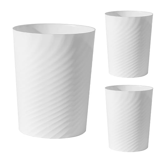 UUJOLY Plastic Small Trash Can Wastebasket, Garbage Container Basket for Bathrooms, Laundry Room, Kitchens, Offices, Kids Rooms, Dorms, 1.8 Gallon, White, 3 Pack by UUJOLY