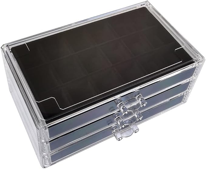 YUFONG Earring Organizer Box Acrylic Jewelry Organizer with 3 Drawers 54 Adjustable Grids Clear Stackable Earring Holder Velvet Trays Ring Display Case for Women Girls (Black) - Image 7