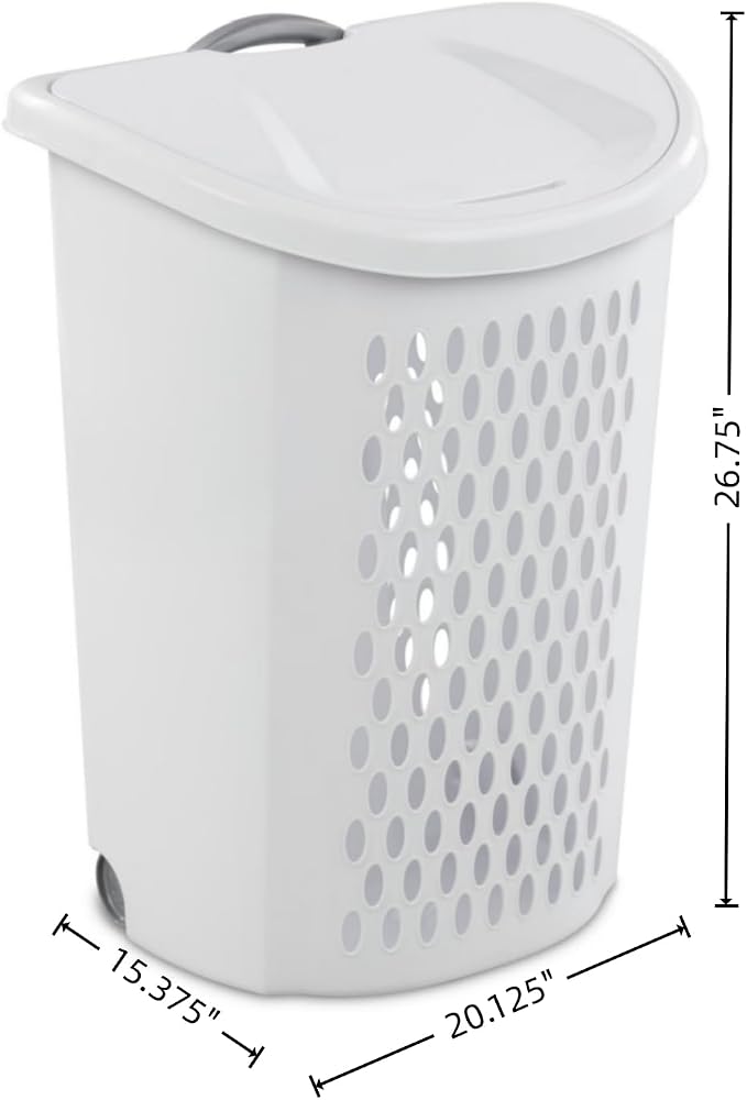 White Laundry Basket, Laundry Hamper with Lid & Wheels, Hamper with Retractable Handle, Ventilated Hamper Basket for Bedroom, Bathroom, and Laundry Room, School Dormitory - Image 3