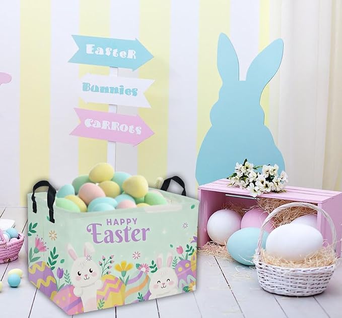 Rectangular Easter Basket Kids Basket Rectangular Cute Storage Bin Organizer Box Room Decor for Home Decor.(Blue eggs) - Image 6
