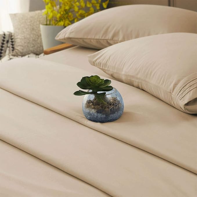 SONORO KATE Bed Sheet Set Super Soft Microfiber 1800 Thread Count Luxury Egyptian Sheets 16-Inch Deep Pocket，Wrinkle and Hypoallergenic-4 Piece (Taupe, Queen)