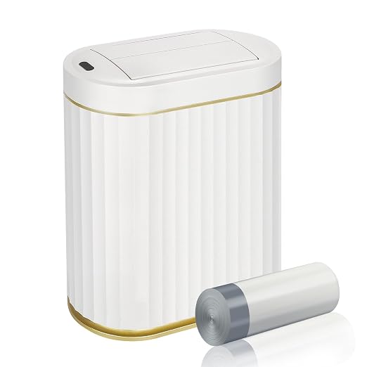 ELPHECO Bathroom Trash Can with Lid Butterfly, Motion Sensor Trash Can Bathroom Decor Automatic Garbage Can Wastebasket Bathroom Accessories, Kitchen, Living Room, Office, White Gold by ELPHECOUSA
