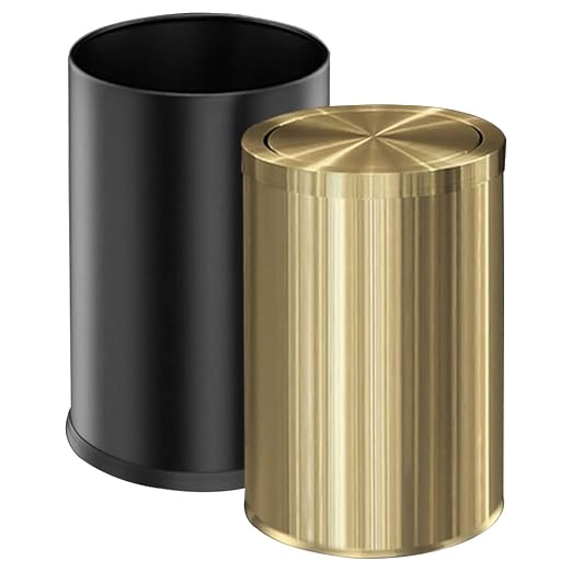 9 Liter/2.4 Gallon, Gold Trash can with Swing lid, Brass Small Trash can, Gold Trash Bin with Lid for Office, Living Room,Bathroom，Restaurant Bathroom by LEASYLIFE