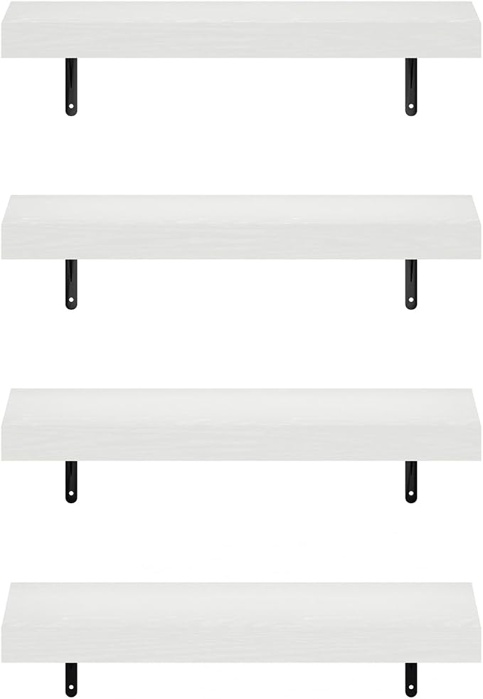 Furinno Tanna Floating Shelves for Wall Set of 4, 22-Inch Wall Shelf, Triple Thick Floating Mounted Shelf, for Bathroom, Home Office, Living Room, White Texture - Image 6