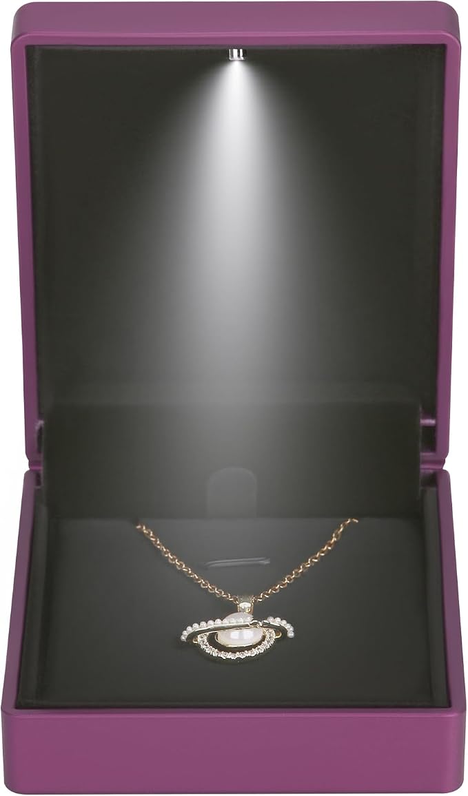 LED Light Pendant Necklace Gift Box, Velvet Jewelry Storage Display Case for Proposal Engagement Wedding Anniversary Birthday Valentine's Day (Purple) - Image 3